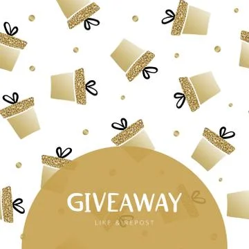 Giveaway vector frame template for card. Golden gift box and dots with text Stock Illustration