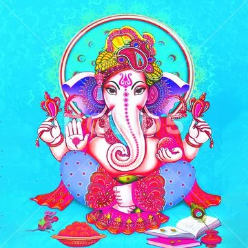 Giving Blessing Hindu God Ganesha With Blue Background Design. ~ Clip ...