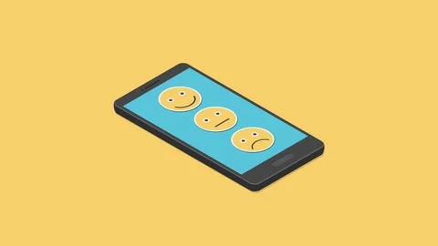 Giving a feedback in app using smartphone. Isometric design. Alpha channel Stock Footage 114962983