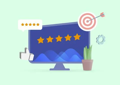 Giving Five Star Feedback, Customer Satisfaction Rating 3D vector, CSAT concept Stock-Illustration