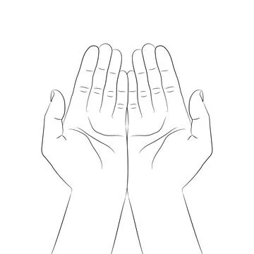 Giving or taking hand gesture. Outline of cupped hands with open palms Stock Illustration