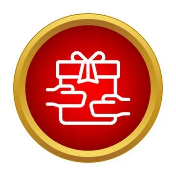 Giving present hands icon on red button Stock Illustration