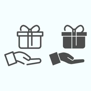 Giving Present line and solid icon. Gift box with ribbon vector illustration Stock Illustration