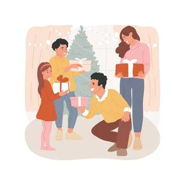Giving presents isolated cartoon vector illustration. Ilustración de archivo