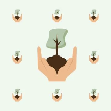 Giving Tree Environment Hand Hold Green Trees Natural Nature Protection Stock Illustration