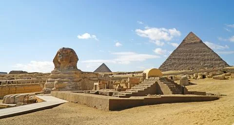 Giza Pyramid Complex, Cairo, Egypt. Giza Necropolis. Stock Photos