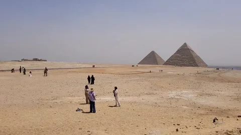 Giza Pyramid Complex in Egypt, view from the desert Stock Footage 311268669