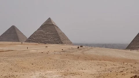 Giza Pyramid Complex in Egypt, view from the desert Stock Footage 311268740