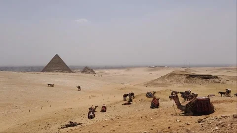 Giza Pyramid Complex in Egypt, view from the desert Stock Footage 311268845