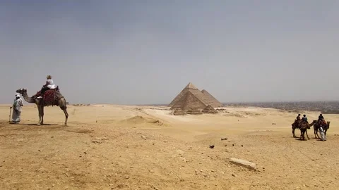 Giza Pyramid Complex in Egypt, view from the desert Stock Footage 311268939