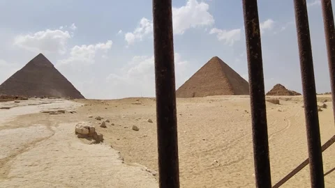 Giza Pyramid Complex in Egypt, view from the desert Stock Footage 311270853