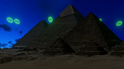 Giza pyramids at night with firework Stock Footage 151009260