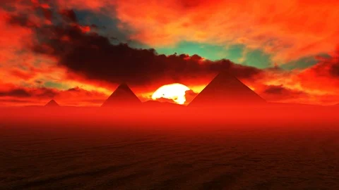 Giza Pyramids with red dark clouds running over Stock Footage 88128708