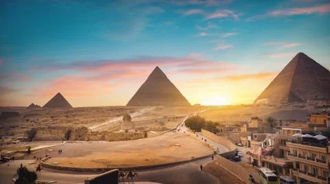 Giza at sunset Stock Photos