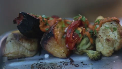 Gizzard with grilled vegetables barbecue Stock Footage 133206853