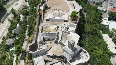 Gjirokastër Fortress, stone castle, old town architecture,mountainous landscape Stock Footage 329058902