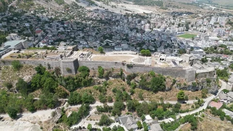 Gjirokastër Fortress, stone castle, old town architecture,mountainous landscape Stock Footage 329059110
