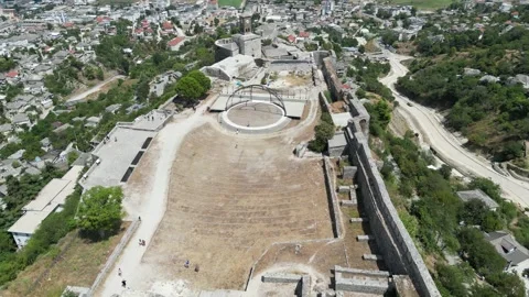 Gjirokastër Fortress, stone castle, old town architecture,mountainous landscape Stock Footage 329059645