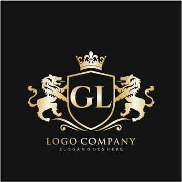 GL Letter Initial with Lion Royal Logo Template. Stock Illustration