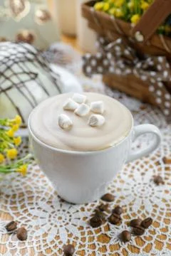 Glace coffee with marshmallows Stock Photos