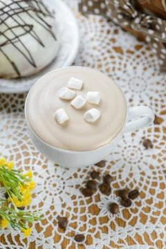 Glace coffee with marshmallows Stock Photos