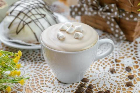 Glace coffee with marshmallows Stock Photos