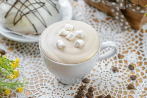 Glace coffee with marshmallows Stock Photos
