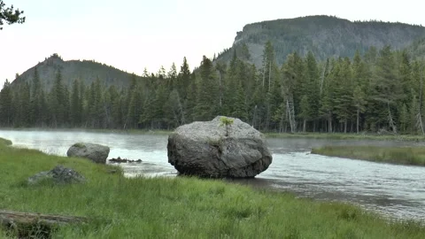 Glacial erratic in Madison River Video stock 299607687