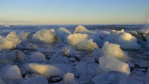 Glacial ice on Icelandic beach Stock Footage 107714828