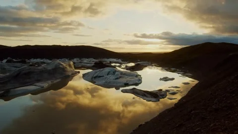 Glacial Lagoon in Iceland at Sunset Stock Footage 320508599