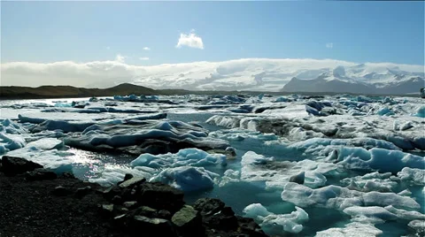 Glacial lake with icebergs Stock Footage 35129293