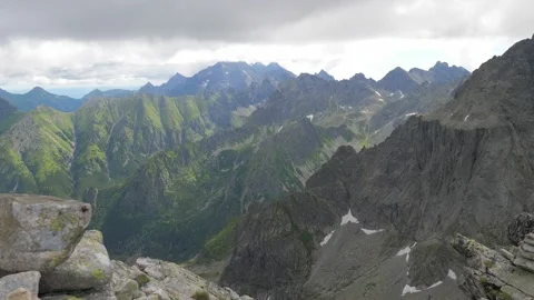 Glacial mountain range, panning shot. High Tatras, Slovakia, 4k Stock Footage 168346795
