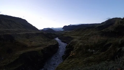 Glacial river through rugged mountain valley Thorsmork Iceland highlands Video stock 118263762