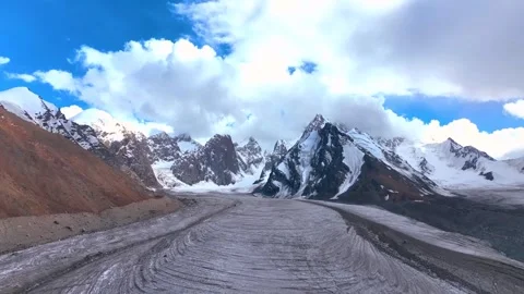 Glacial Valley with Massive Ice Flows and Snow-Capped Mountain Peaks Stock-Footage 341210198