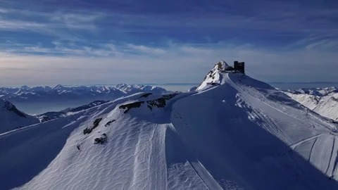 Glacier 3000 with cable car station and Peak Walk suspension bridge. Stock Footage 303445358