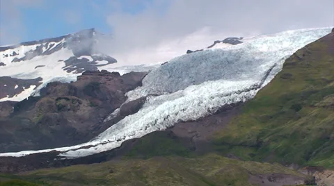 Glacier ablation zone, low clouds and moraines Stock Footage 37782374