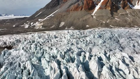 Glacier Aerial View 4k Drone Footage of Snowy Mountain Range Stock Footage 338264841