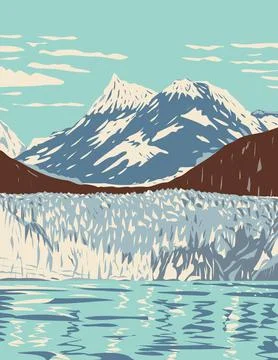 Glacier Bay National Park and Preserve with Tidewater Glaciers Mountains Fjor Stock Illustration