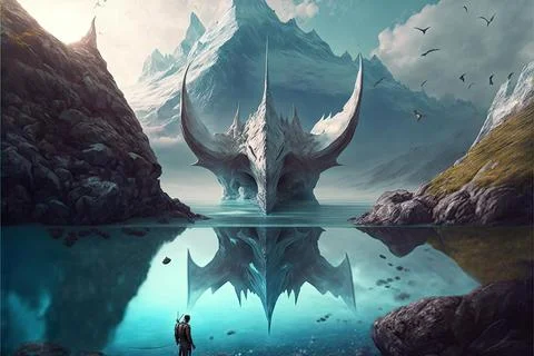 A Glacier At The Bottom Of A Lake Stock Illustration