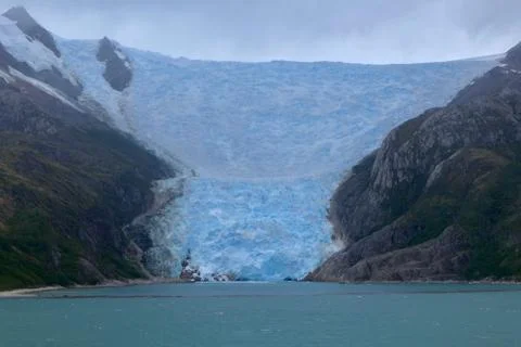 Glacier in chilean fjord with blue ice, glacier alley, Beagle Channel Stock Photos
