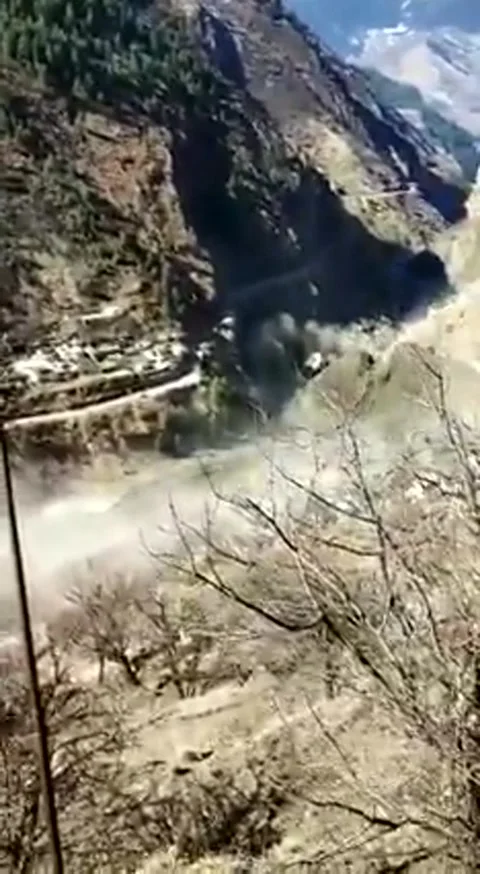 Glacier exploded in uttarakhand, india Stock Footage 148085374