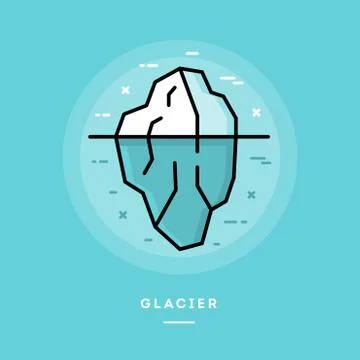 Glacier, flat design thin line banner Stock Illustration
