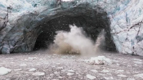 Glacier Ice Chunk Breaking Off Inside a Deep Blue Cave 4k Video Shot Video stock 338263533