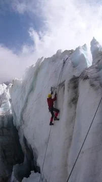 Glacier Ice Climbing Andes Mountain Peak Bolivia Huayana Potosy summit Stock Photos