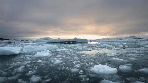 Glacier lagoon at sunset Stock Photos