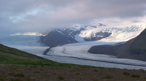 Glacier, main ablation zone inside a volcanic valley Stock Footage 37974247