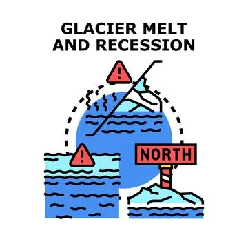 Glacier melt causing climate change and sea level rise Stock Illustration