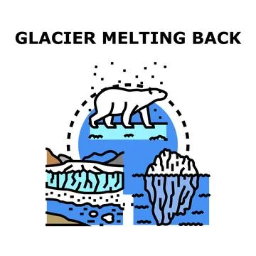 Glacier melting back presenting global ecological warming problem Stock Illustration