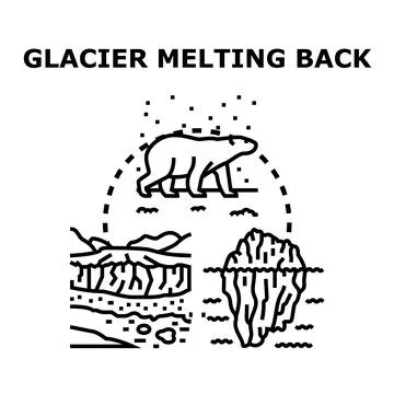 Glacier melting back presenting global ecological warming problem Stock Illustration