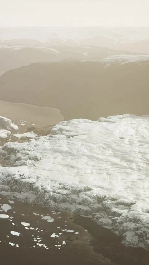 Glacier melting in a remote mountain region during sunset Stock Footage 338420937